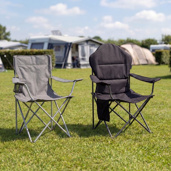 TRVLMORE Campingstoelen XXL - Opvouwbaar - 2-Pack - 160KG Draagvermogen - Incl. Draagtas - Klapstoel - Visstoel - Kampeerstoel - Vouwstoel - Grijs