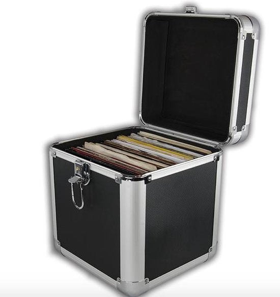 LP single 7 inch vinyl koffer voor opbergen van 70 - 100 singles afsluitbaar zwart aluminium