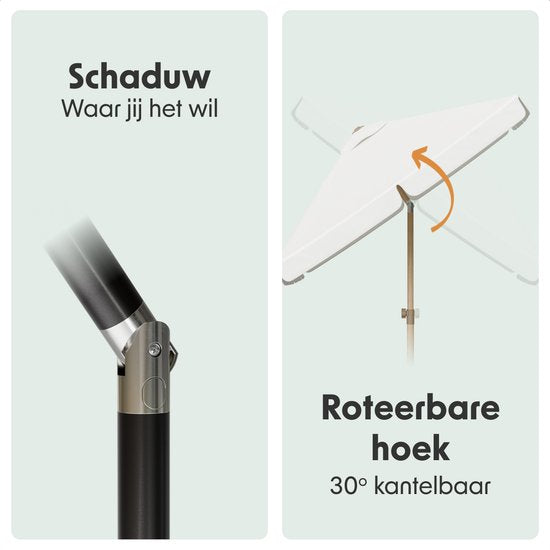 LifeGoods Parasol - Tuin - Balkonparasol - 200x125cm - 30° Kantelbaar - Waterdicht - UPF50+ - Houtkleurige coating - Crème