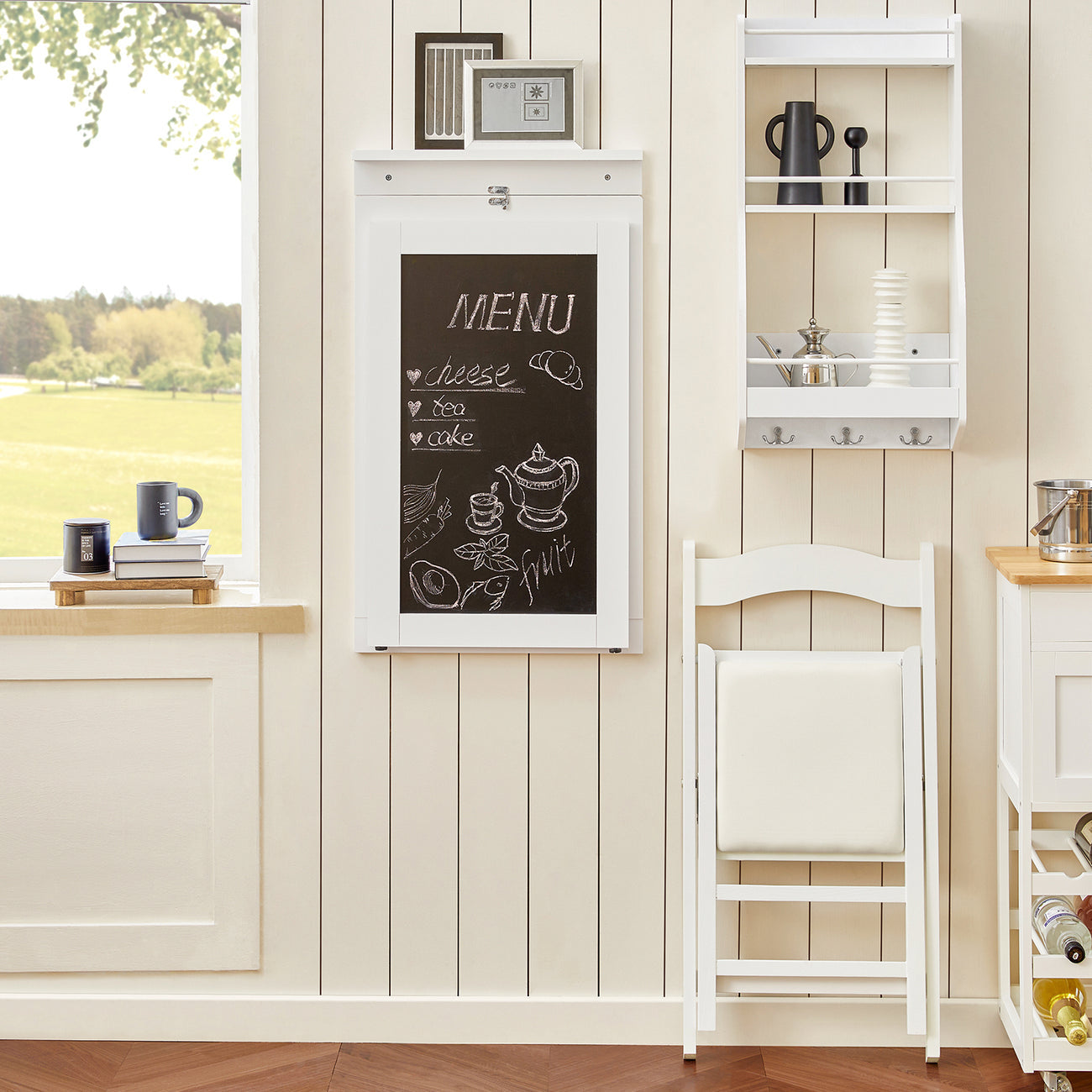 SoBuy FWT03-PF Eettafel inklapbaar met krijtbord- Max. 80 kg - 75 x 50 x 76 cm - Wit