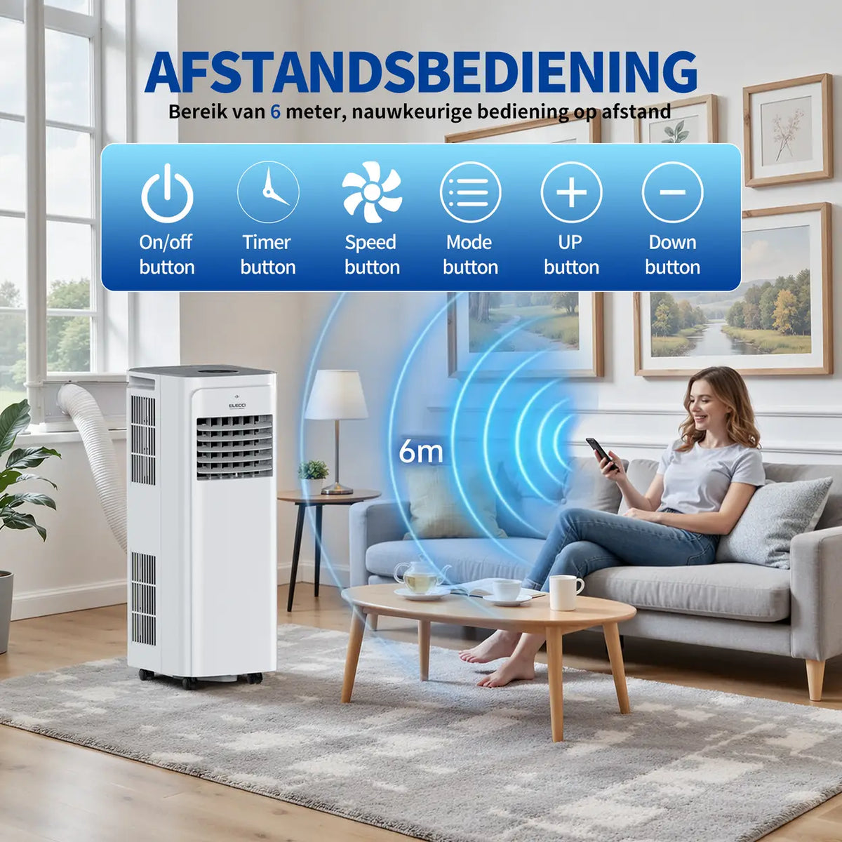 ELECCI mobiele airconditioner 9000 BTU met afstandsbediening en timer