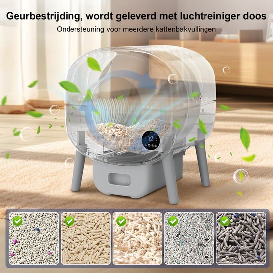 Zelfreinigende Kattenbak - Grote Capaciteit Automatische Kattenbak -XXL 95L -Electrische Kattenbak- Incl. App-Met Kattenbakmat en 3 rollen opvangzakjes