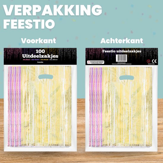 Feestio Uitdeelzakjes 100 Stuks - 17 x 25 cm - Snoepzakjes - Traktatie Zakjes Kinderfeestje - Cadeauzakjes Cadeautasjes - Gestreept