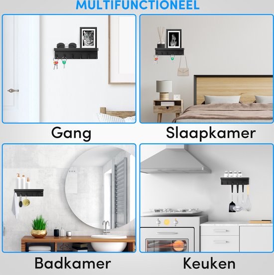 Happy Goods® - Sleutelrekje - sleutelhouder - zelfklevend, magnetisch en schroefjes - RVS - Zwart