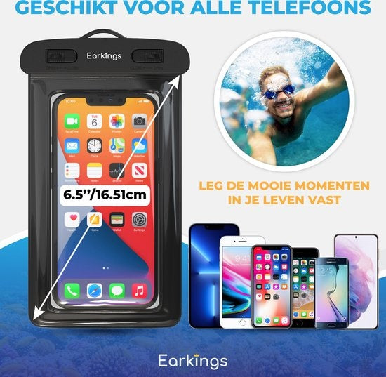 Waterdichte telefoonhoesjes - Drybag Set van 2 stuks - Onderwater Hoesje Telefoon voor Alle Telefoons - Waterdicht telefoonhoesje Earkings - Zwart & Oranje