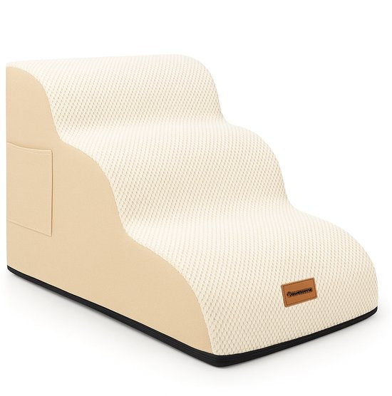Pawesome - Hondentrapje voor honden - Hondentrap - Honden opstapje - 3 treden - 40 x 60 x 40 - extra stevig en comfortabel - 30D materiaal - Beige