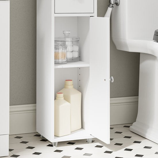 SoBuy Toiletkast BZR219-W - Wastafelkastje met WC-rolhouder - Wit - 85x20x20 cm