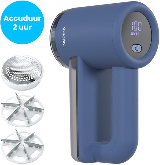 Auronic Elektrische Pluizenverwijderaar Pro - Pluizentondeuse - Accuduur 120 minuten - Oplaadbaar - LED display - Ontpluizer - Blauw