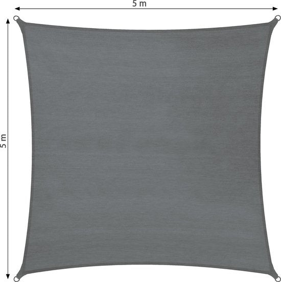Tectake Schaduwdoek Zonneluifel Vierkant – Voorzien Van Upf 50 Plus Bescherming En Roestvrij Stalen Ringen En Vier Spankabels – Voor Tuin En Balkon – Grijs Polyethyleen – 500 x 500 cm