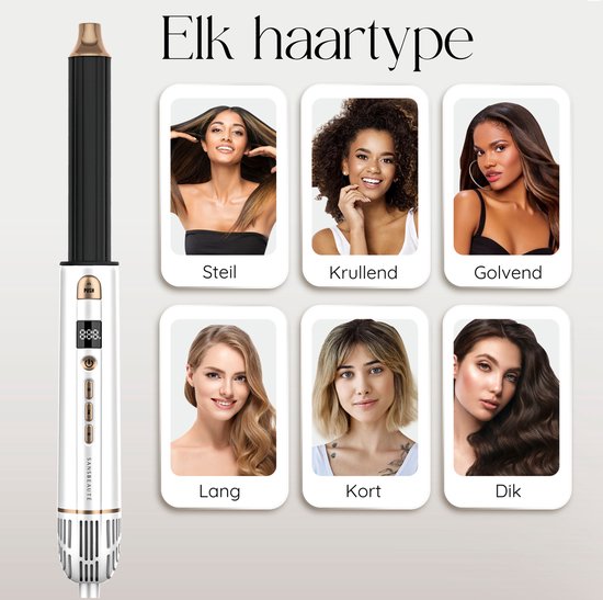 Sansbeauté Multistyler – 8-in-1 Airstyler & Föhnborstel – 1400 W – Goud/Wit