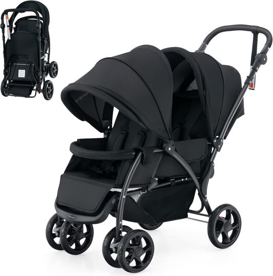 Coast Tandem Kinderwagen Voor Twee – Opvouwbaar Met Verstelbare Rugleuning – Zwart – Metaal