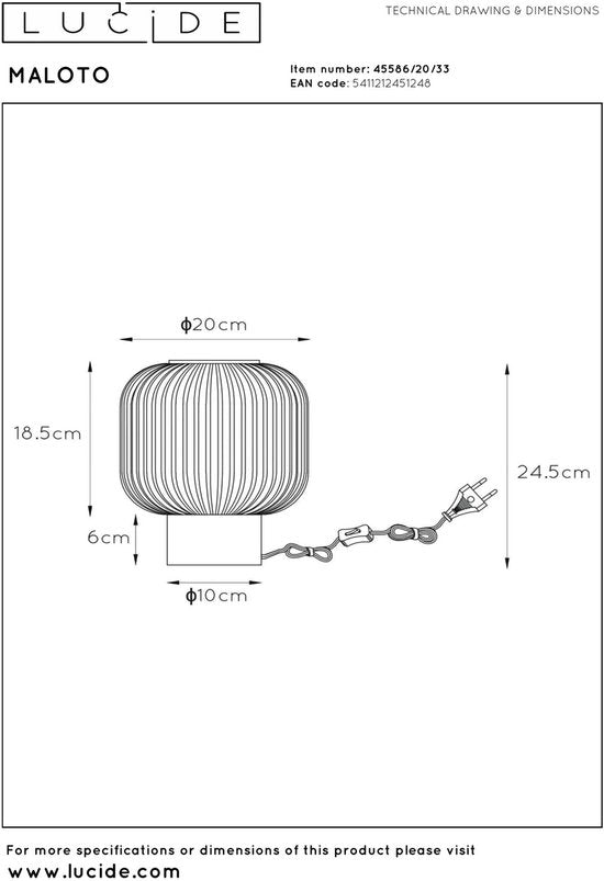 Lucide MALOTO - Tafellamp - Ø 20 cm - 1xE27 - Groen