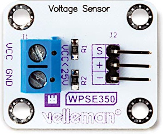 Whadda Spanningssensor, analoog, 0-25 VDC, Arduino, wit