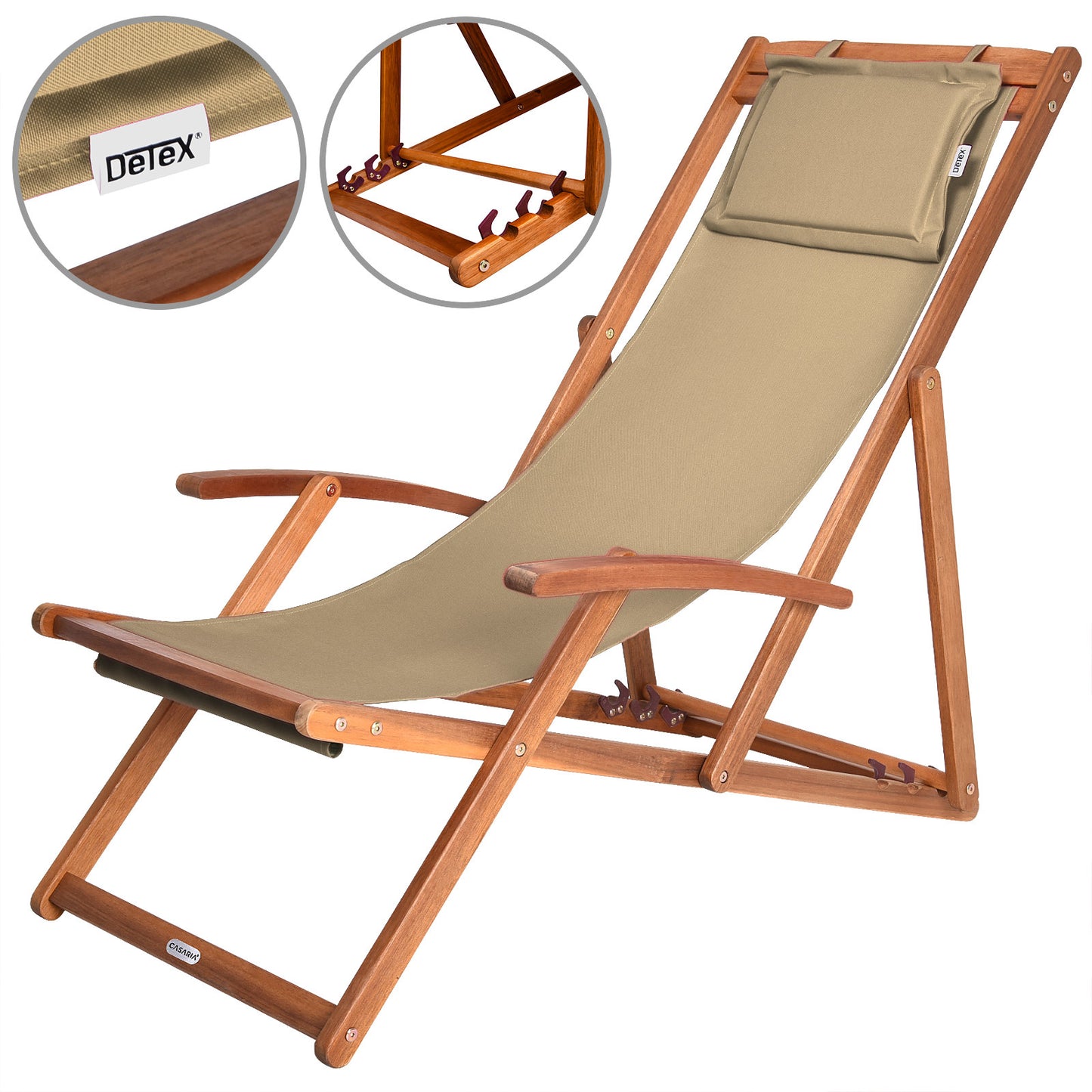 Casaria Ligstoel Acaciahout – Opvouwbaar tot 160kg – Beige