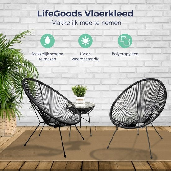 LifeGoods Buitenkleed - 120x180CM - Vloerkleed - Tuintapijt - Incl. Draagtas - Beige