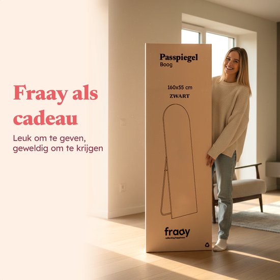 Fraay Passpiegel 160x55cm - Staand & Hangend - Gehard Glas - Minimalistische Wandspiegel - Staande Spiegel - Zwart