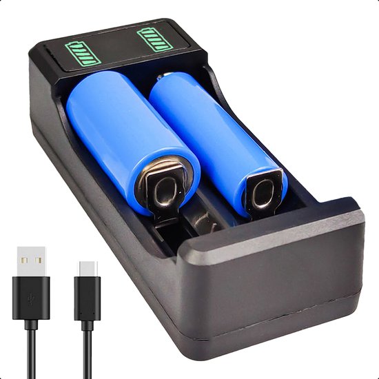 Tech Essentials 2 Slots 18650 Batterij Oplader - USB-C - Li-ion 3,7V - Lithium