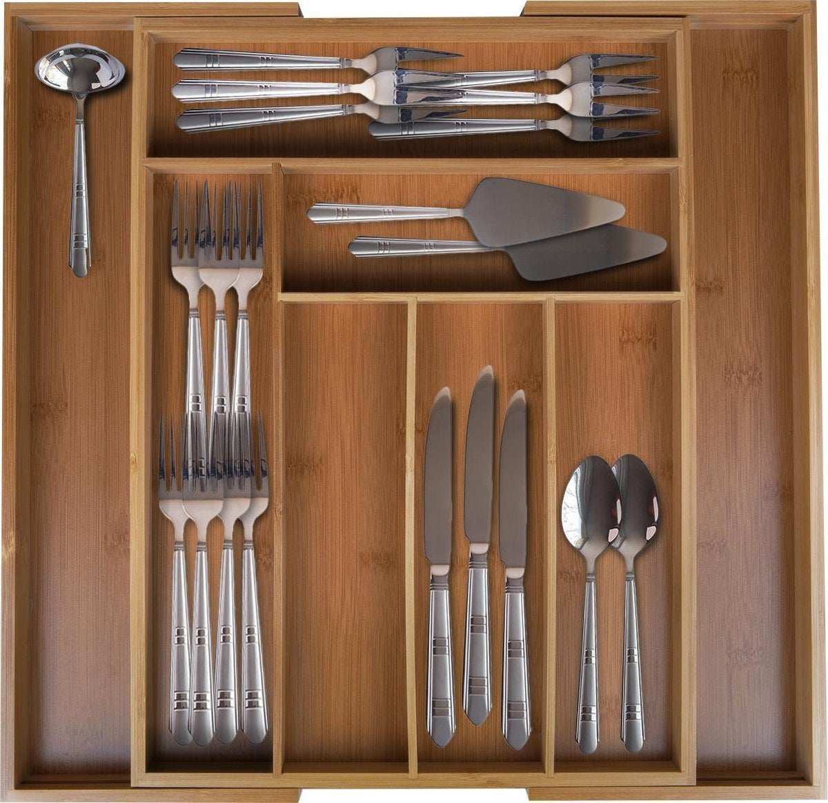 KitchenBrothers Bestekbak - Verstelbare Besteklade - 30 tot 44.5cm - Bamboehout