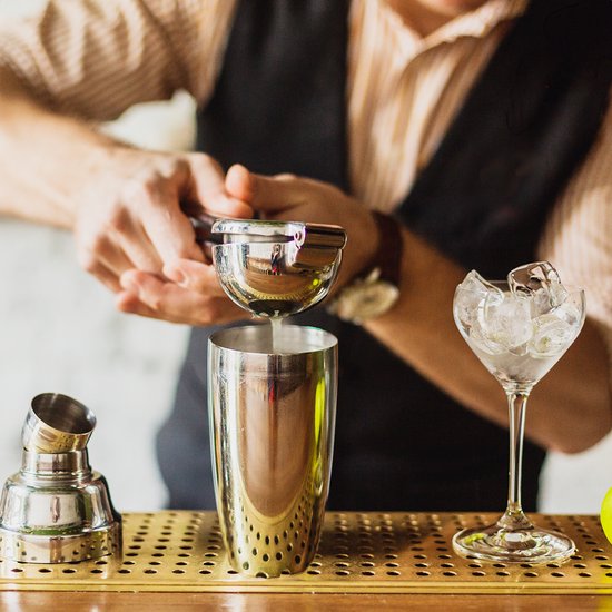 KitchenBrothers Cocktail Set - 25 delig - Inclusief Cocktail Shaker (750ml) - Compleet voor Cocktailbar - Donkerbruin/Bamboe - Cocktailset - BPA-Vrij - Met Receptenboekje - Cadeauverpakking