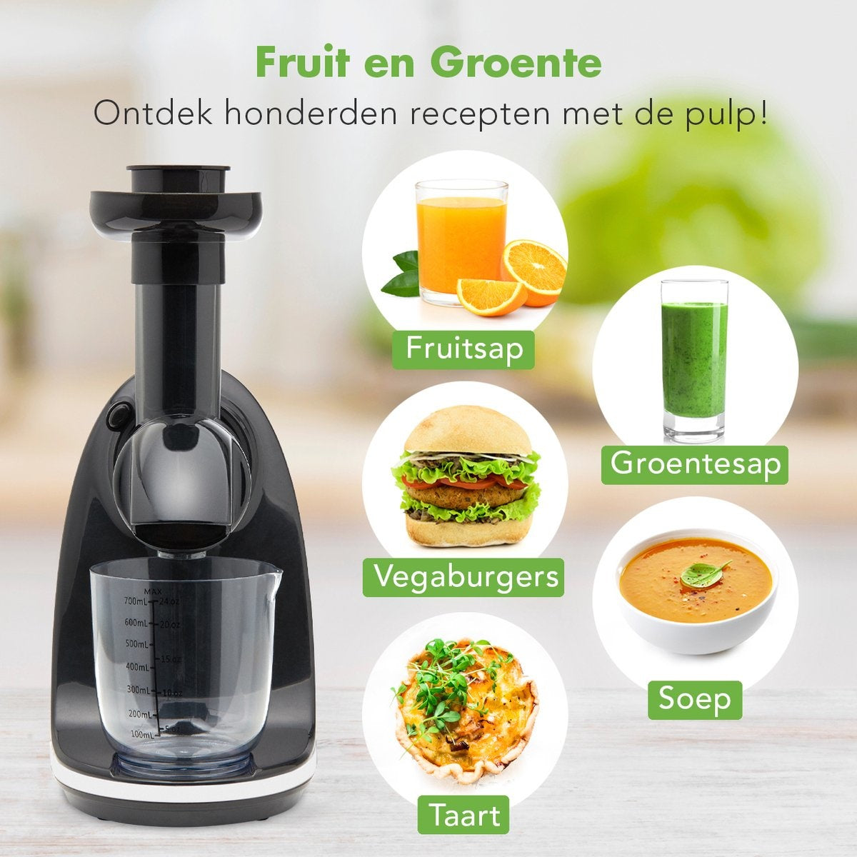 KitchenBrothers Slowjuicer - Groenten en Fruitpers - 700ml - Wit