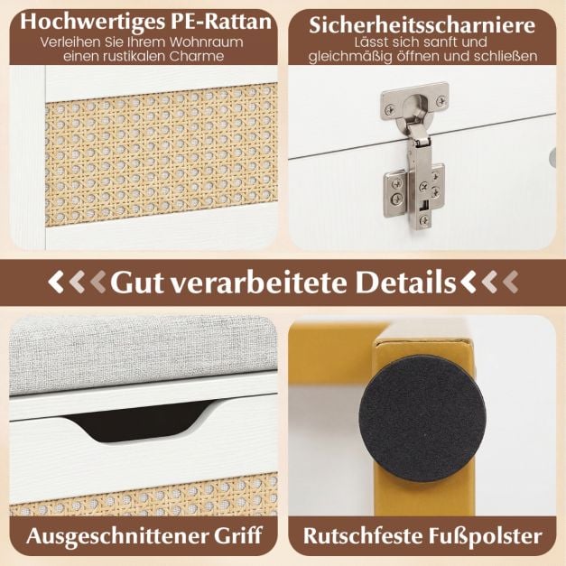 Coast Schoenenbank – Rattan - Zitkussen – 100 x 35 x 44 cm - Wit
