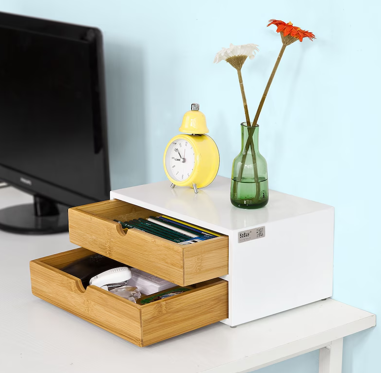 SoBuy 2-Laags Opberglade voor Koffiecapsules - Organizer voor Koffie en Theezakjes - 30 x 20 x 14 cm - Wit