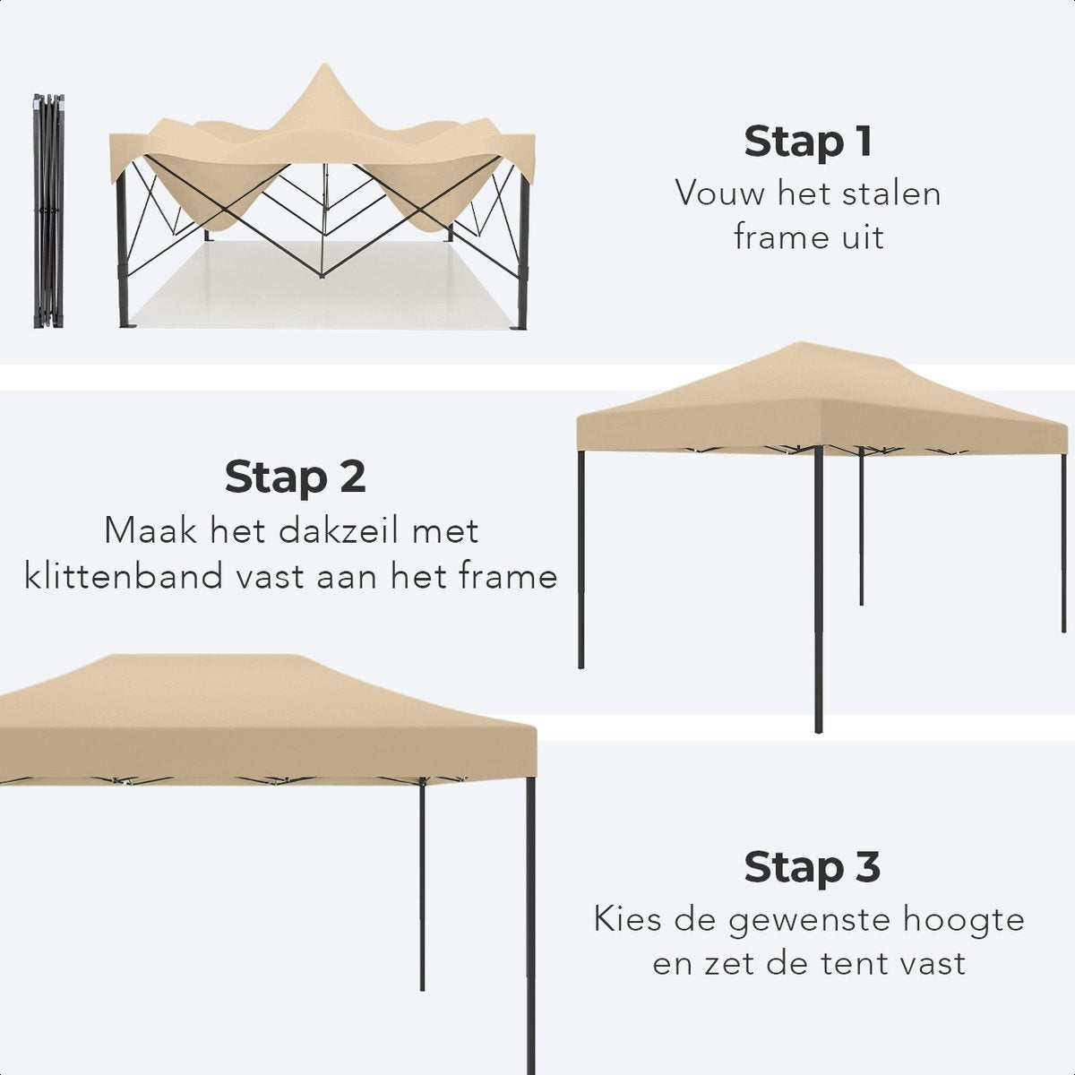 LifeGoods Partytent - Paviljoen - EasyUp - Opvouwbaar - Waterdicht - Met Draagtas met wieltjes - 440 x 297 cm - Beige