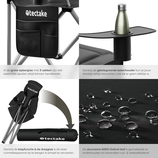 tectake® Campingstoel - Kampeerstoel - Opvouwbare stoel - Inclusief bekerhouder, opbergvak en draagtas - Luxe outdoorstoel - Glampingstoel