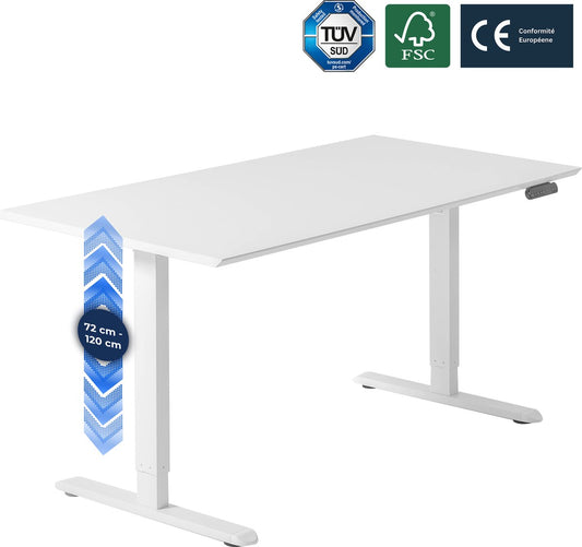 Backerz Elektrisch Zit Sta Bureau 160 x 80 cm – Wit Melamine Bureaublad met Witte Poten en Geheugenfunctie