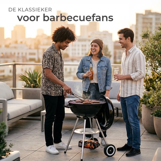 tectake® Houtskool Barbecue - Kogel BBQ - Ø 41,5 cm Grillplaat - Grill met 2 Wielen - Smoker met Deksel - Rond - Zwart - Metaal