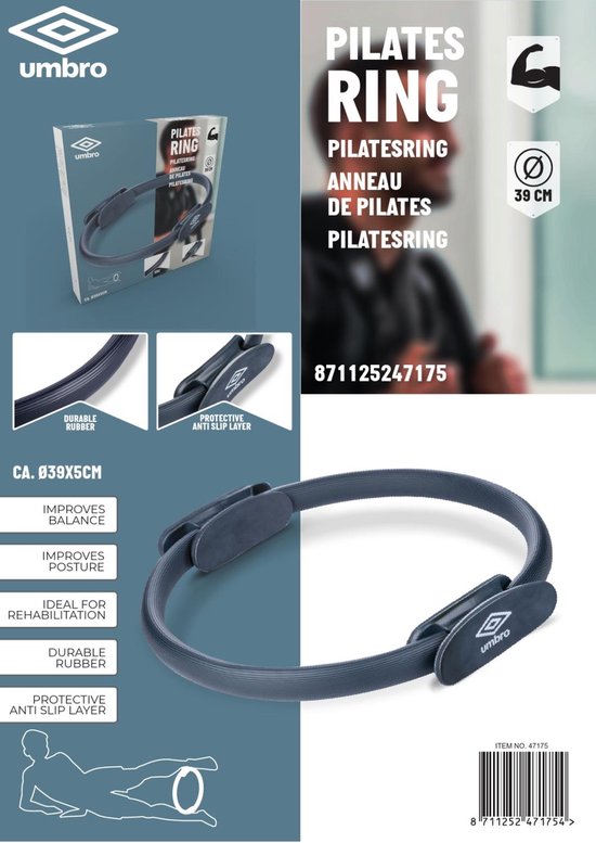 Umbro Pilates Ring - 39 x 5 CM - Yogaring - Fitnessring - Buikspiertrainer - Beentrainer - Thuisfitness - Duurzaam Rubber - Antislip Grepen - Blauw