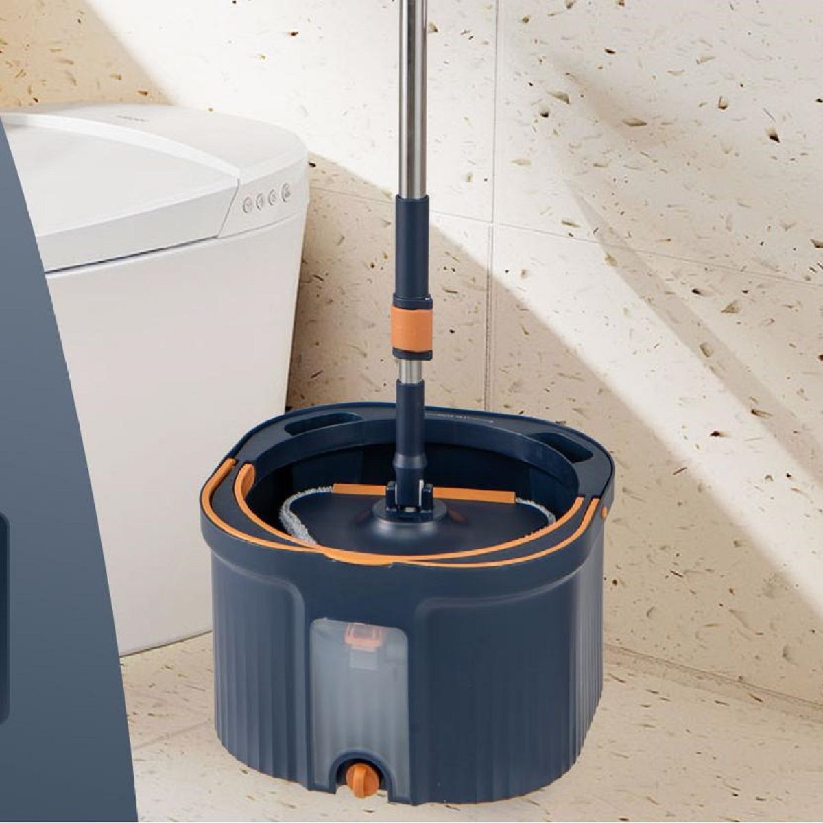 Coast Spinmop en Emmerset - scheidt schoon en vuil water - 360° draaibare mopkop - donkerblauw