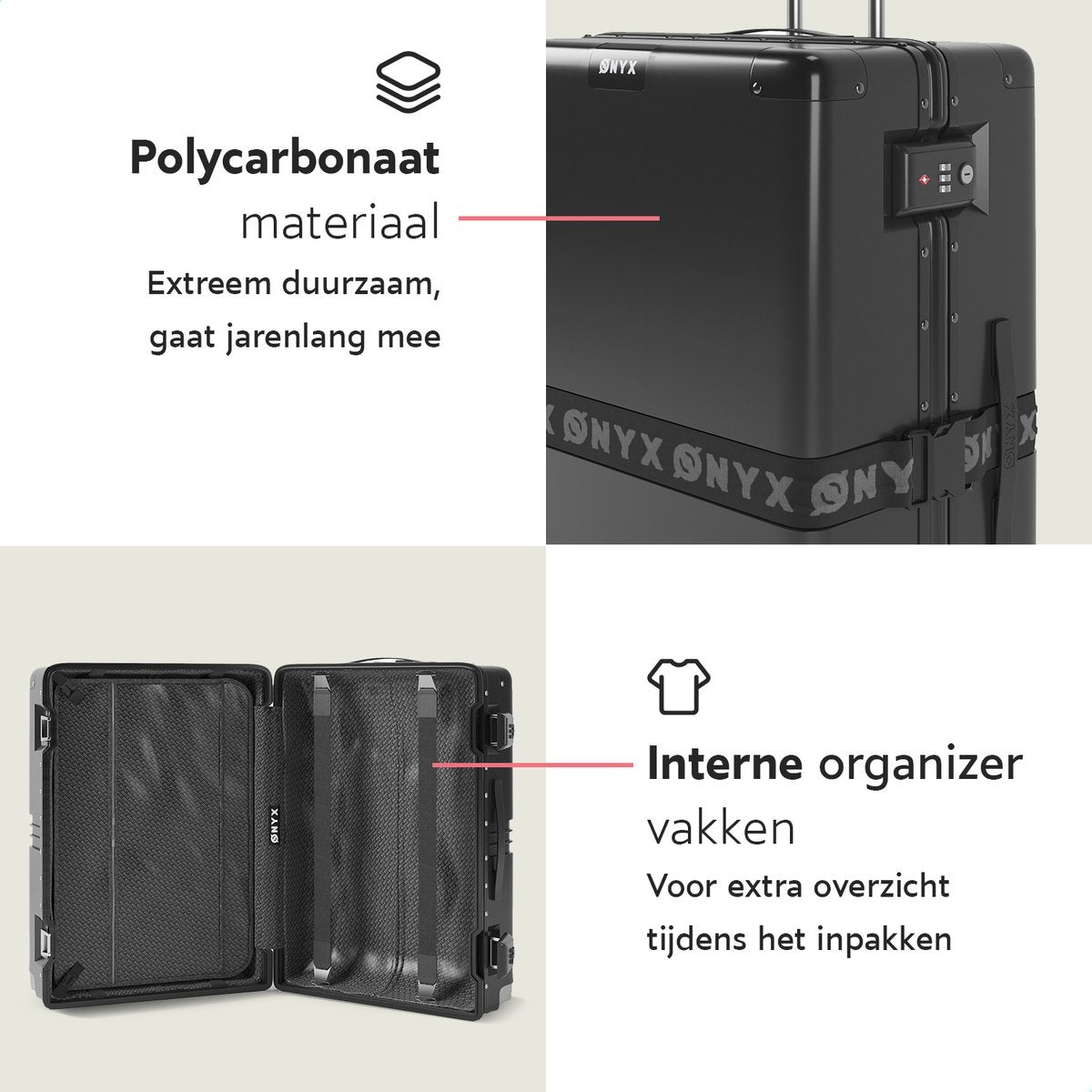 ONYX® Handbagage koffer 33L - Lichtgewicht Trolley - TSA slot - Aluminium sluiting - 37 x 21 x 55 cm - Zwart