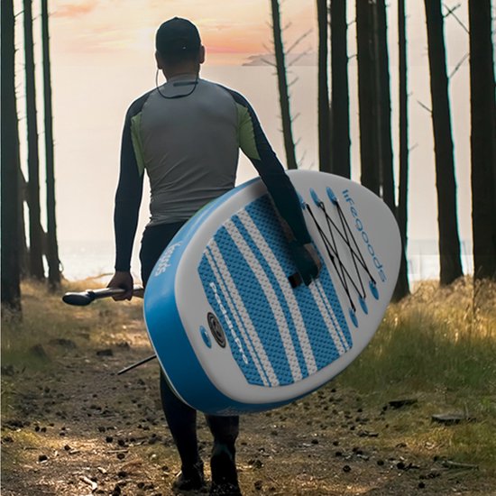 LifeGoods PaddlePro SUP Board - Opblaasbaar Paddle Board - Complete Set - Max. 135KG - 320x81cm - Wit/Sky Blue