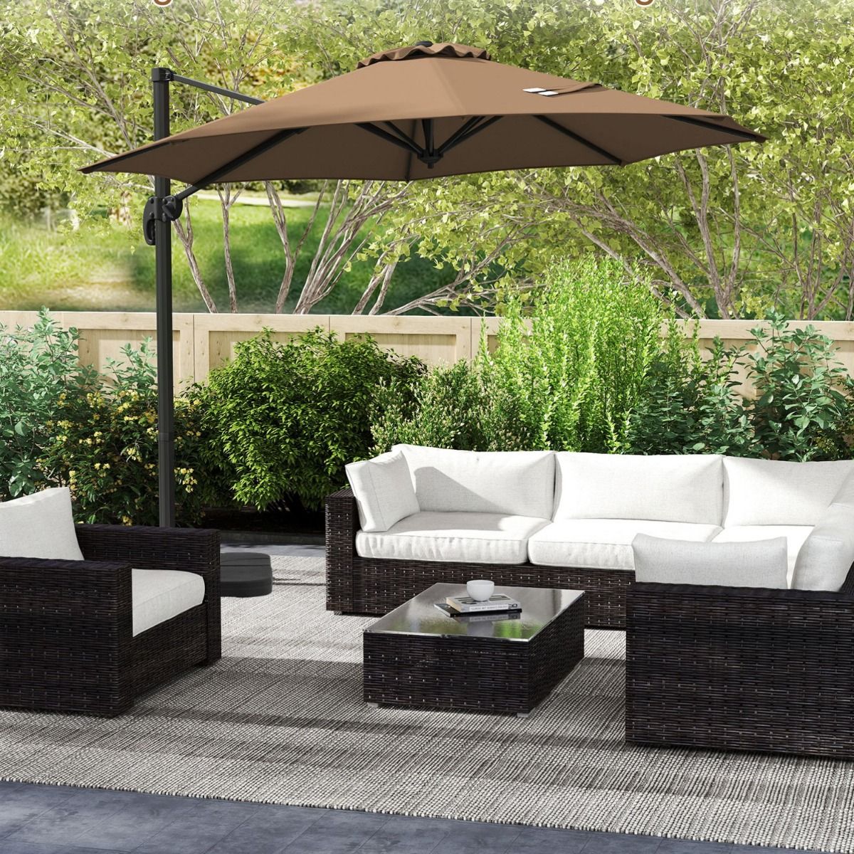 Coast Ronde Zweefparasol - 5-voudig verstelbaar - 360° draaibaar - aluminium paal - 308 x 248 cm - bruin