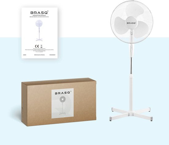 BRASQ Statiefventilator – 40 cm – Wit - In hoogte verstelbaar – 3 snelheden - 40 Watt