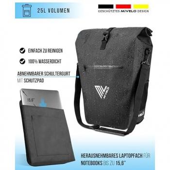 MIVELO Fietstas - 100% Waterdicht - Laptopvak - 25L - 43 x 33 x 5 cm - Carbon Kleurig