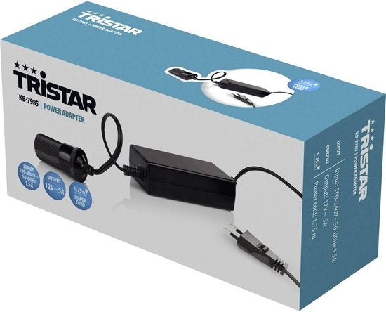 Tristar KB-7985 Omvormer - 12V aansluiting - 100V tot 240V - geschikt voor o.a. Koelboxen - Lang snoer van 1.75 meter - Zwart