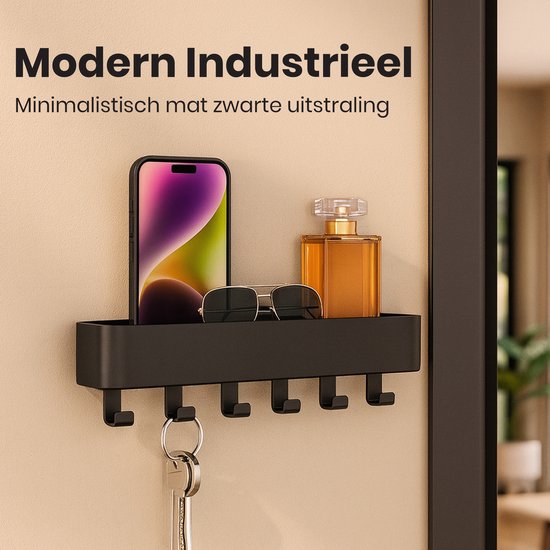 Duna Sleutelrekje - Sleutelhouder - Zelfklevend - Sleutelbakje Modern incl. Siliconen Mat - RVS - Zwart