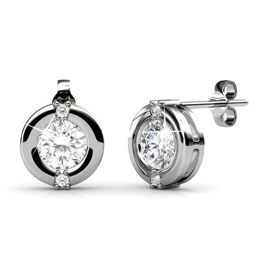 Yolora Dames Oorbellen met Ronde Kalpa Camaka Kristallen - Zilver kleurig - 18K Witgoud Verguld - Moederdag Cadeautje
