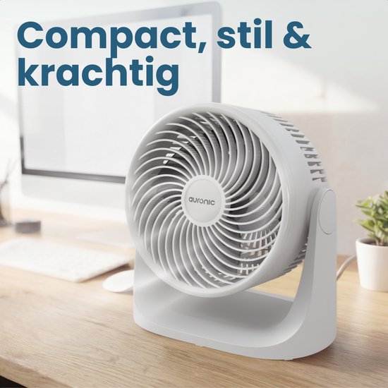 Auronic Tafelventilator - 3 Snelheden - Kleine Ventilator - Vloerventilator - Muurmontage mogelijk - 41db - 90° Oscillatie - 7 Meter Luchtstroom - Wit