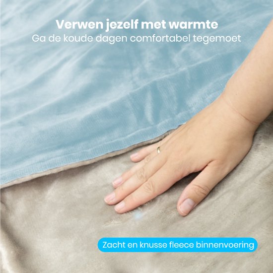 Auronic Elektrische Deken - 160x120cm - Warmtedeken - 1 Persoons - 3 Warmtestanden - met Timer - Verwarmingsdeken - Lichtblauw