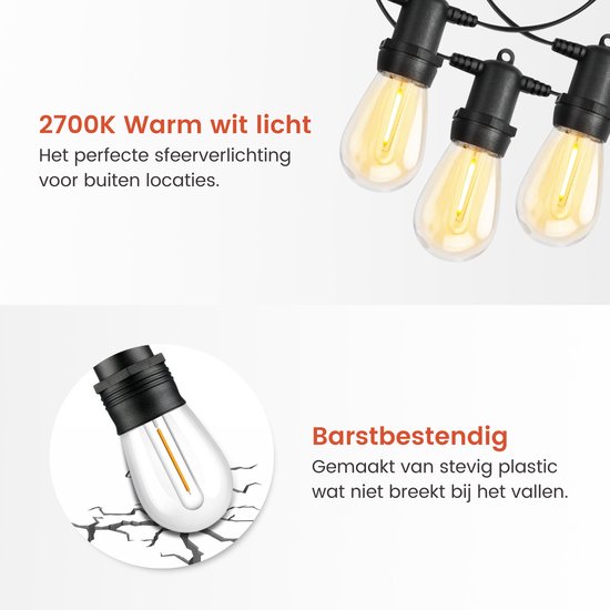 Partizzle 15m Waterdicht Lichtsnoer op Zonne Energie - Dimbaar - LED Solar Tuinverlichting - Camping Lampjes Slinger - Zonneenergie Lichtslinger voor Buiten - 2700K / Warm Wit