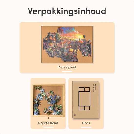 Diydash - Puzzelbord & Puzzeltafel - 1000 Stukjes - 83 x 64 cm - Met 4 Sorteerlades & Opbergsysteem - Puzzelplank - Hout - Bruin