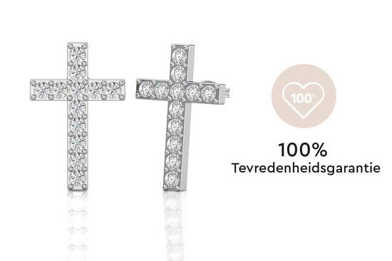 Yolora Dames Oorbellen Kruis - Kalpa Camaka Kristallen - Zilverkleurig - 18K Witgoud Verguld - Vrouwen Oorhangers Zilver - Sieraden - Luxe Giftbox - Geschenkdoos - Cadeau doos - Mooie Cadeauverpakking - Moederdag Cadeautje