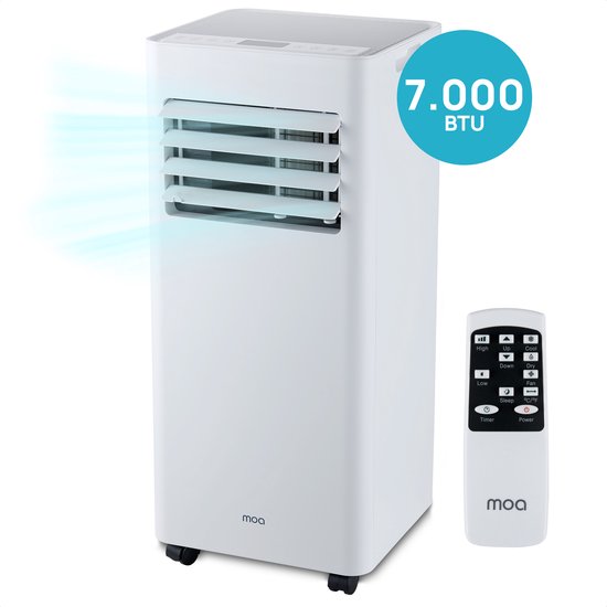 MOA Mobiele Airco - 7.000 BTU - Airconditioner - afstandsbediening - Energieklasse A - Raamafdichtingskits - tot 60 m³ koelen - Wit