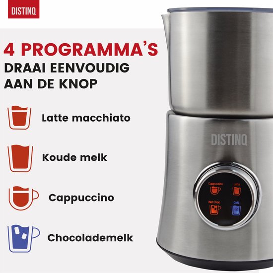 DistinQ® Melkopschuimer – Inductiemelkopschuimer Elektrisch met Display – Elektrische Melkopschuimer vaatwasserbestendig - Voor Opschuimen en Verwarmen