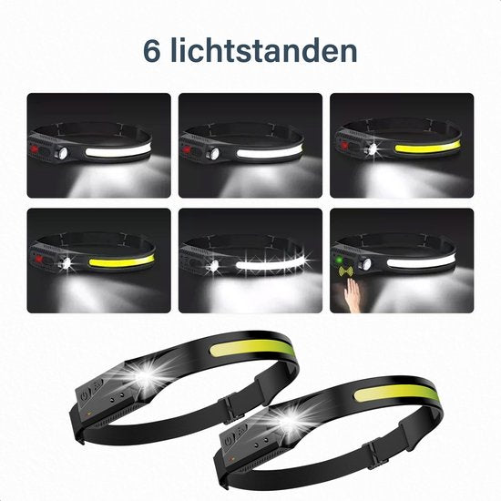 Hoofdlamp LED oplaadbaar - 2 Pack - 6 standen - Verstelbaar - 150 meter - Koplamp voor Camping - Militaire stijl - Waterdicht - Proskill