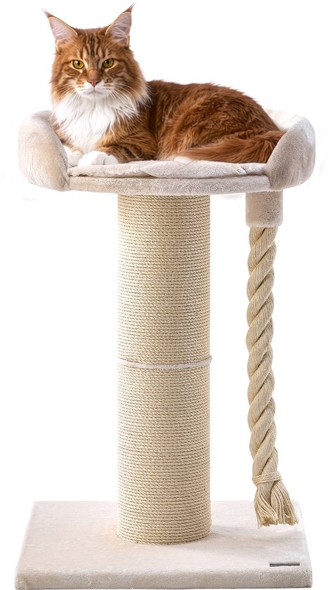 Jake en Jacky Krabpaal voor Grote Katten met Mand - Met Speeltouw - Naturel/Crème - 57x57x90 cm - Ø Sisal Krabpaal 20 cm