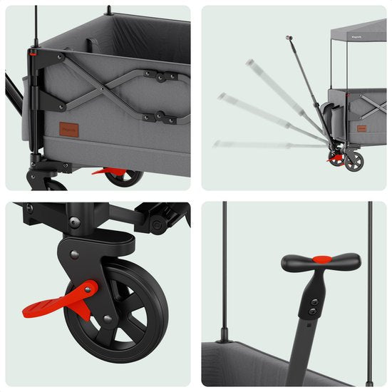 LifeGoods Bolderkar - Opvouwbaar - Kinderenvervoer - Met Dak - 80KG Draagkracht - Grijs
